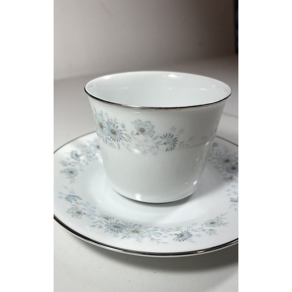 Noritake Japan Inverness Tea Coffee Flat Cup & Saucer 6716 Blue Flower Platinum - Picture 2 of 10